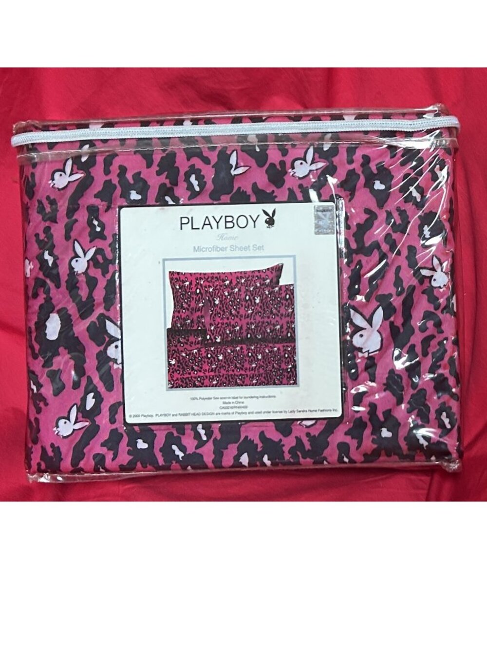vtg~Playboy Bunny Rabbit Head Hot pink leopard cheetah Sheet set~Full size 4pc
